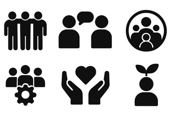 Vector illustration showcasing diverse group activities, conversation, community support, and personal growth concepts in a simplified style