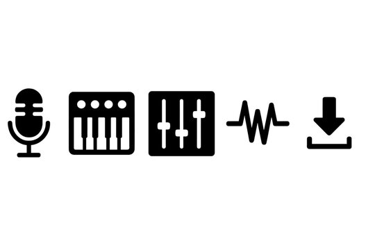 Music production tools in a vector illustration showcasing studio elements for sound creation and editing