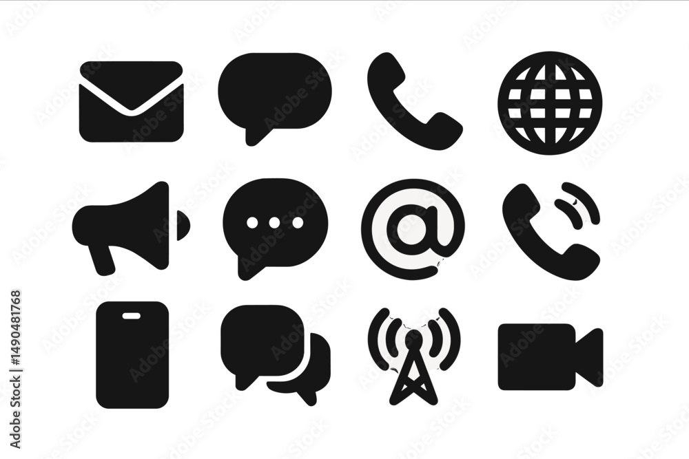 Poster vector illustration of communication icons representing digital networking and interaction in modern