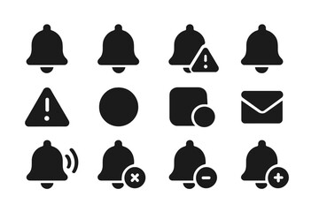 Bell icons for notifications, alerts, and messages arranged in a grid format