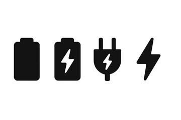 Vector illustration of battery symbols and electric plug icons for renewable energy concepts