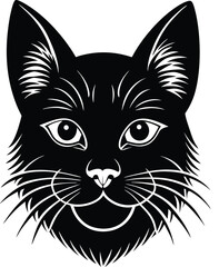 Obraz premium Elegant black cat face vector illustration with detailed whiskers and stylish outline