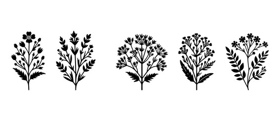 Wild Flower Single Stick Silhouette Black Filled - Vector Illustration Icon.