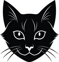 Obraz premium Minimalist black cat head vector illustration with outlined features perfect for various design projects