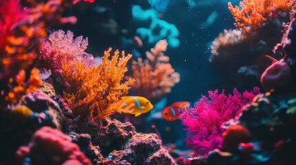 Fototapeta premium Vibrant coral reef teeming with colorful fish and marine life in a serene underwater environment