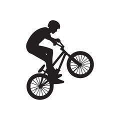 silhouette of a person playing bmx, editable vector image