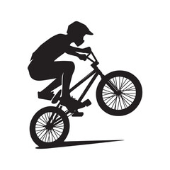 silhouette of a person playing bmx, editable vector image