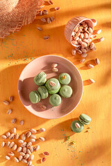 Tasty and homemade pistachio macarons .made of green nuts.