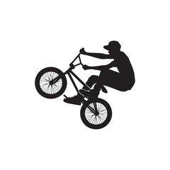 silhouette of a person playing bmx, editable vector image