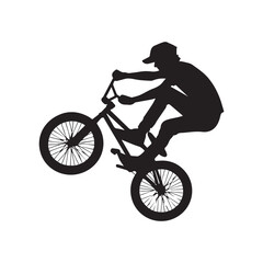 silhouette of a person playing bmx, editable vector image