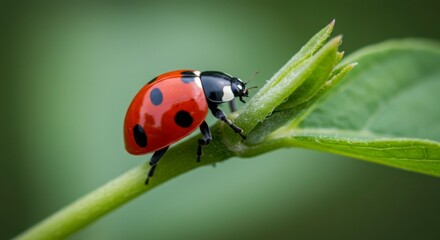 Naklejka premium Ladybug on a leaf (1)