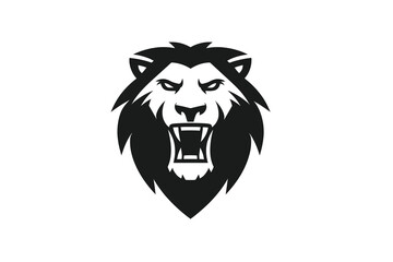 Stylized Lion Head Silhouette with Fierce Expression in Black and White Design