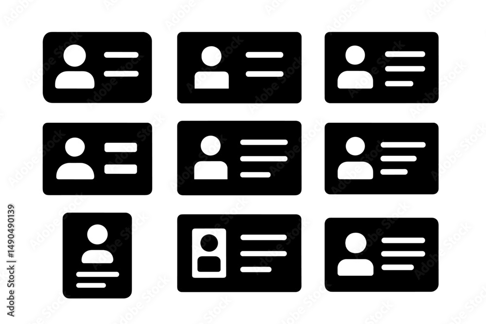 Poster multiple vector illustrations of identification cards and profiles displayed in a grid format for de