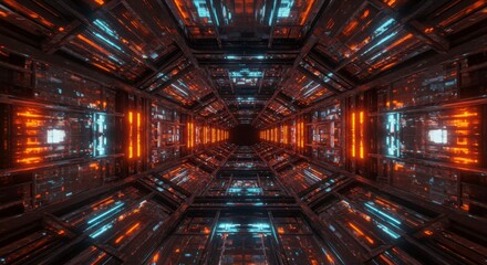 Futuristic tunnel with glowing panels and intricate design