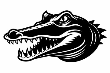 alligator head silhouette line art vector illustration with a white background