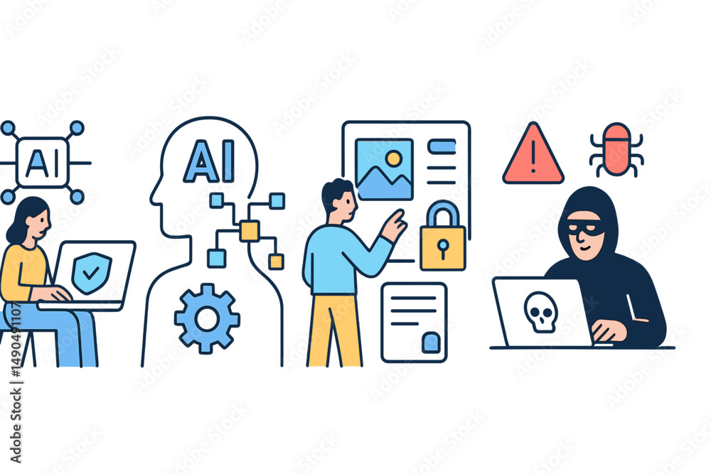 Poster exploration of artificial intelligence with security concerns and digital interactions in a modern w
