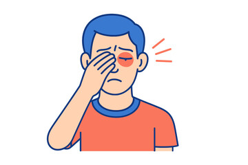 Boy with a pained expression holding his face, representing discomfort or distress in a vector illustration