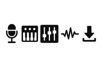 Vector illustration of audio recording symbols representing music production tools and sound editing actions