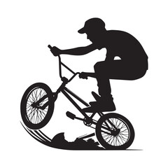 silhouette of a person playing bmx, editable vector image