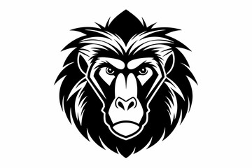 baboon head silhouette line art vector illustration with a white background