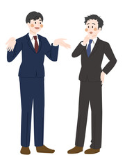 会話をするスーツ姿のビジネスマン２人_主線なし