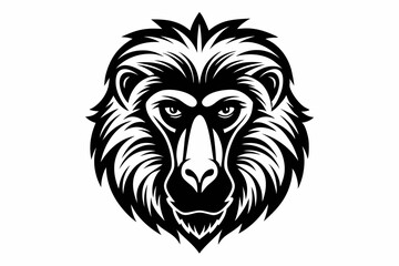 baboon head silhouette line art vector illustration with a white background