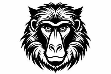 baboon head silhouette line art vector illustration with a white background