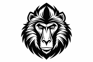 baboon head silhouette line art vector illustration with a white background