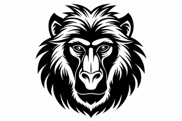 baboon head silhouette line art vector illustration with a white background