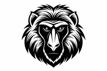 baboon head silhouette line art vector illustration with a white background