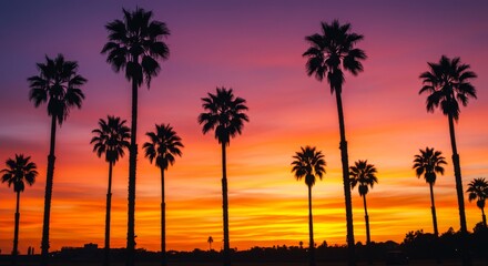 Obraz premium Silhouette Palm Trees at Vivid Sunset