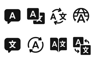 Modern vector illustrations of language translation symbols and icons used for communication and global connectivity
