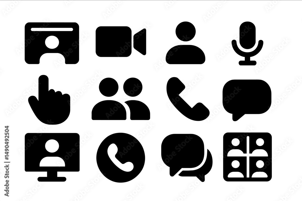 Poster communication icons illustrating various methods and tools for connecting with others in a digital e