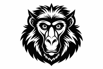 baboon head silhouette line art vector illustration with a white background