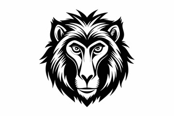 baboon head silhouette line art vector illustration with a white background