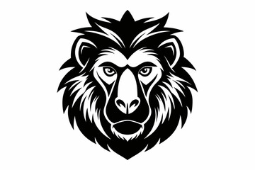 baboon head silhouette line art vector illustration with a white background