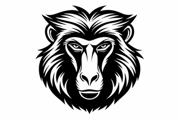 baboon head silhouette line art vector illustration with a white background