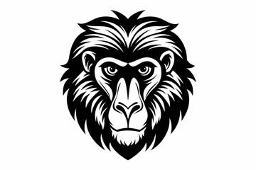 baboon head silhouette line art vector illustration with a white background