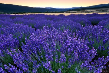 Fototapeta premium Vibrant Lavender Field at Sunset Stunning Nature Landscape