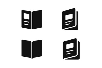 Simple vector illustrations of books and brochures in a minimalist style showcasing various angles and designs