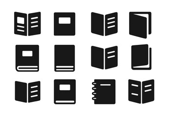 Collection of vector illustrations showcasing various book types and designs in a minimalist style