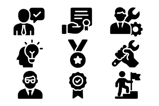 Vector illustration featuring diverse professionals involved in various activities related to achievement and service excellence