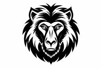 baboon head silhouette line art vector illustration with a white background