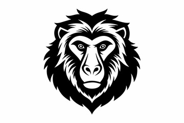 baboon head silhouette line art vector illustration with a white background