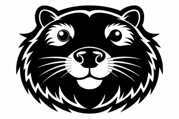 beaver head silhouette line art vector illustration with a white background