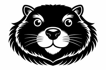 beaver head silhouette line art vector illustration with a white background