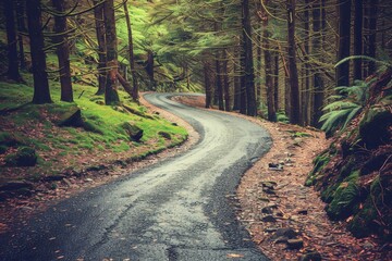 Winding road through lush forest nature landscape photography tranquil environment scenic viewpoint
