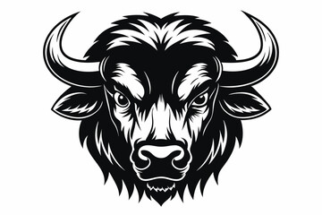 bison head silhouette line art vector illustration with a white background