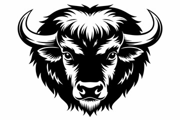 bison head silhouette line art vector illustration with a white background