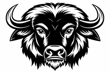 bison head silhouette line art vector illustration with a white background